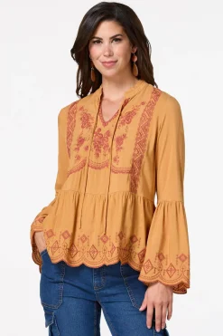 Cato Embroidered Flare Sleeve Top> Tops