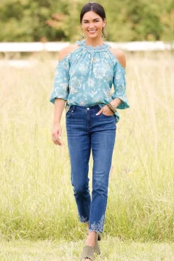 Cato Embroidered Hem Ankle Jeans> Jeans