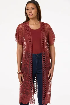 Cato Embroidered Mesh Duster> Tops