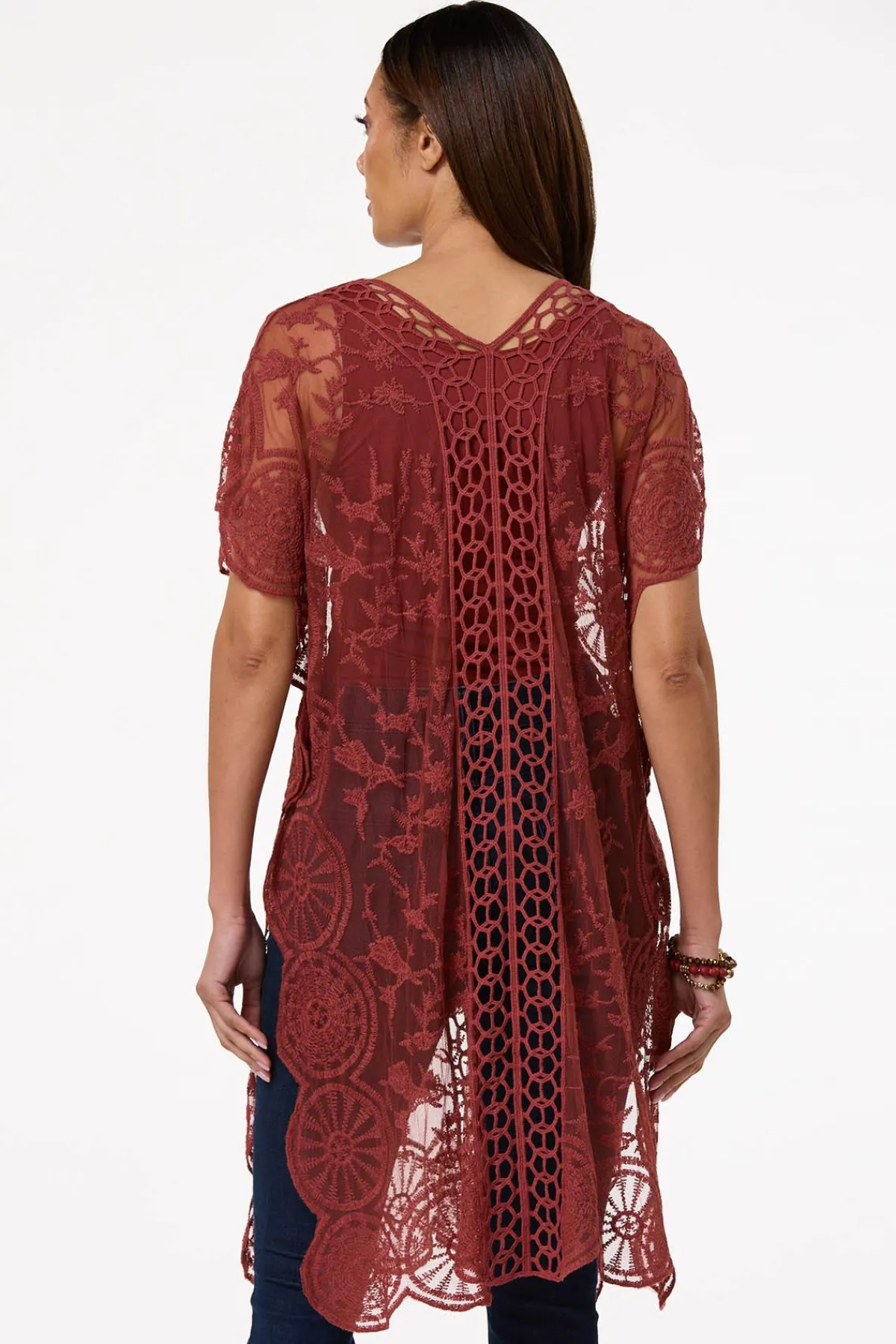 Cato Embroidered Mesh Duster> Tops