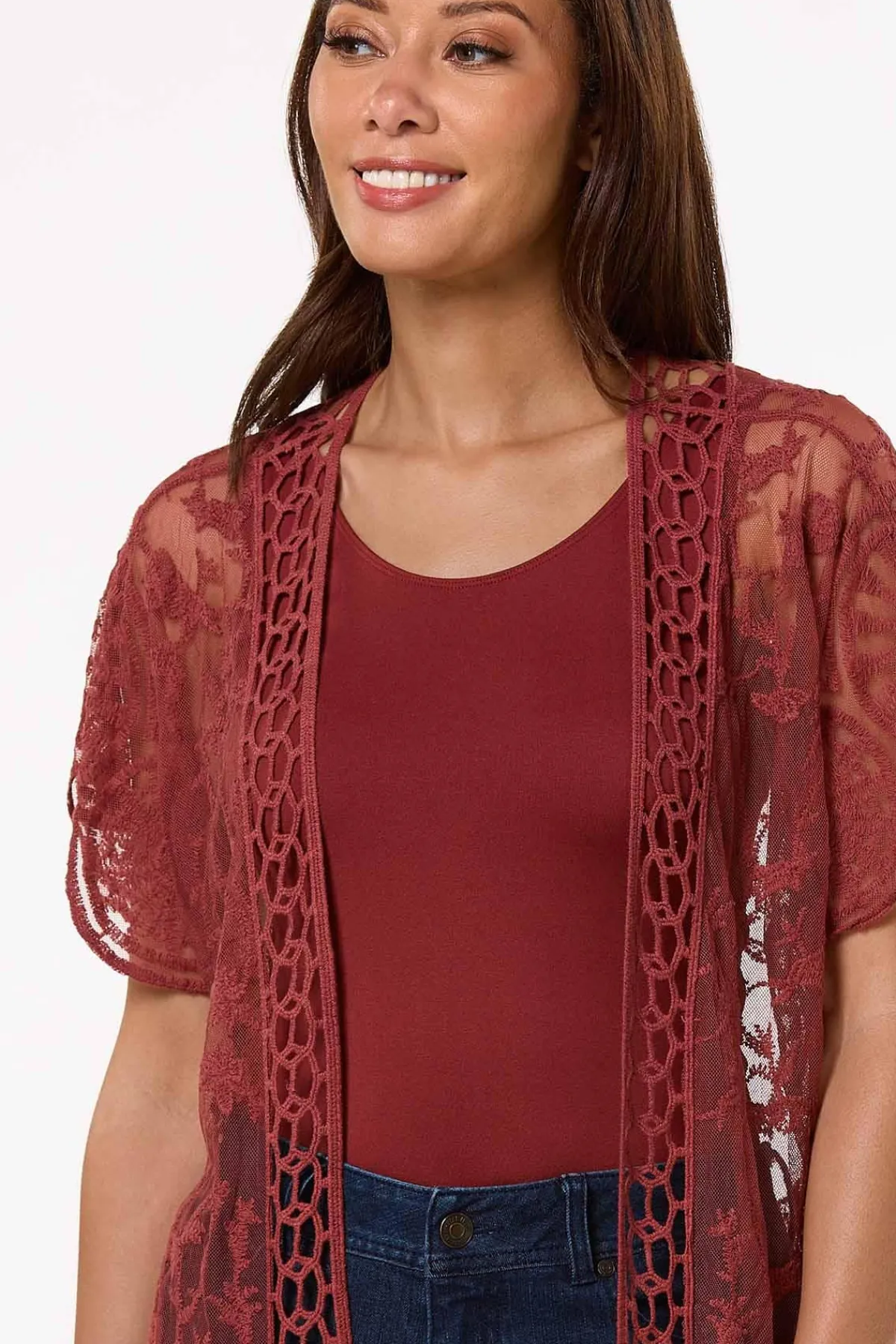 Cato Embroidered Mesh Duster> Tops