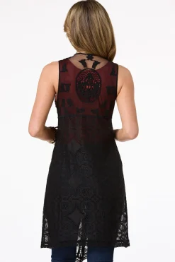 Cato Embroidered Mesh Duster Vest> Tops