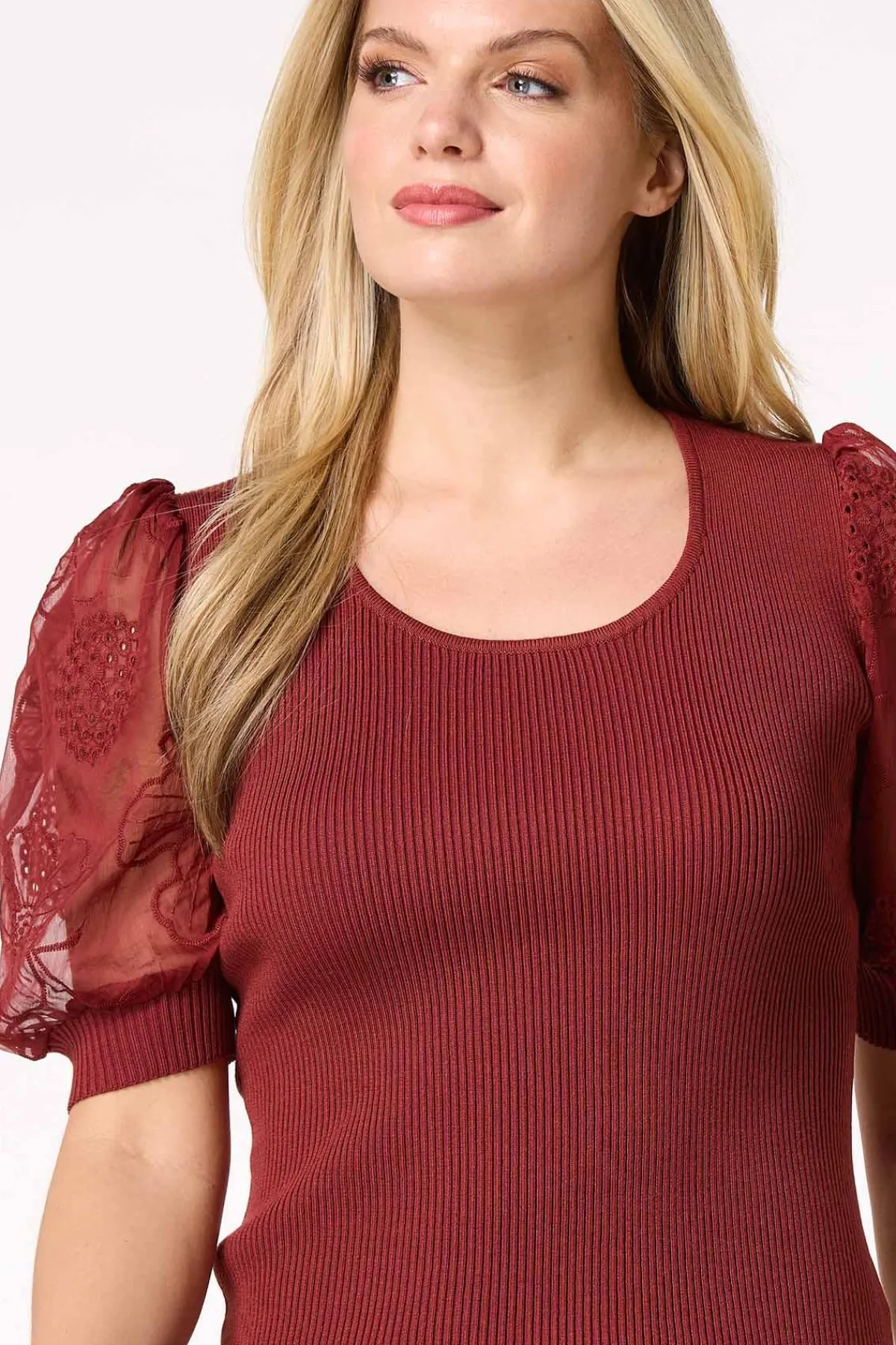 Cato Embroidered Puff Sleeve Sweater> Sweaters