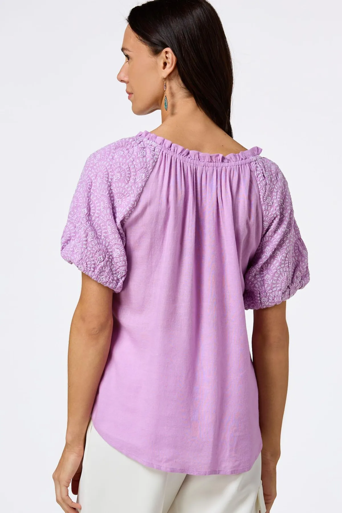 Cato Embroidered Puff Sleeve Top> Tops