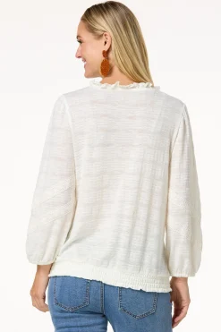 Cato Embroidered Smocked Top> Tops