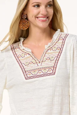 Cato Embroidered Smocked Top><noscript><img width=