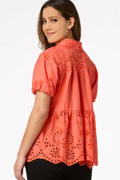 Cato Eyelet Balloon Sleeve Top> Tops