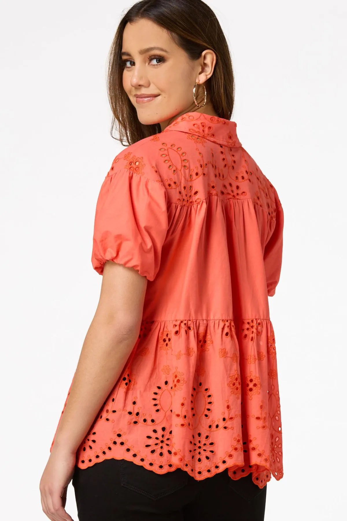 Cato Eyelet Balloon Sleeve Top> Tops