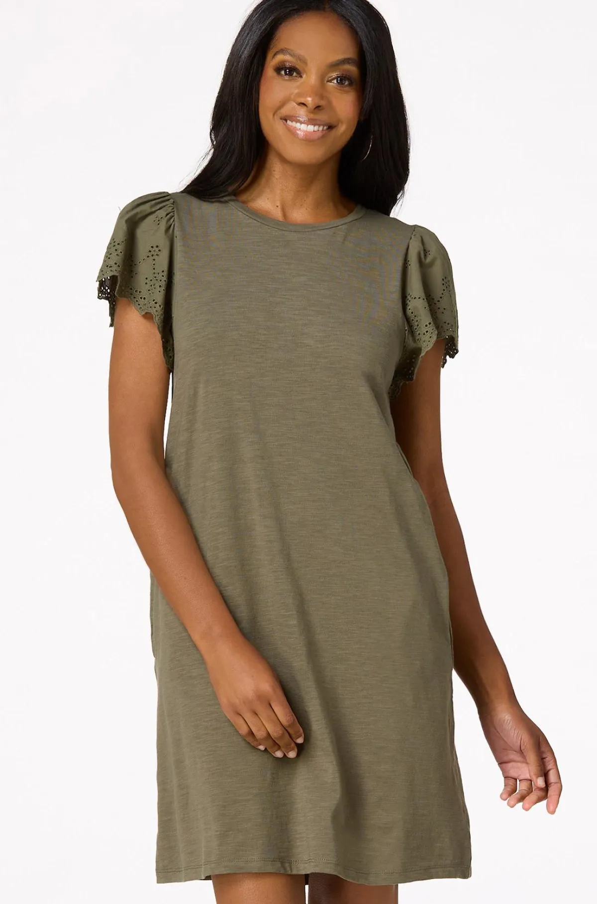 Cato Eyelet Flutter Sleeve Dress> Dresses