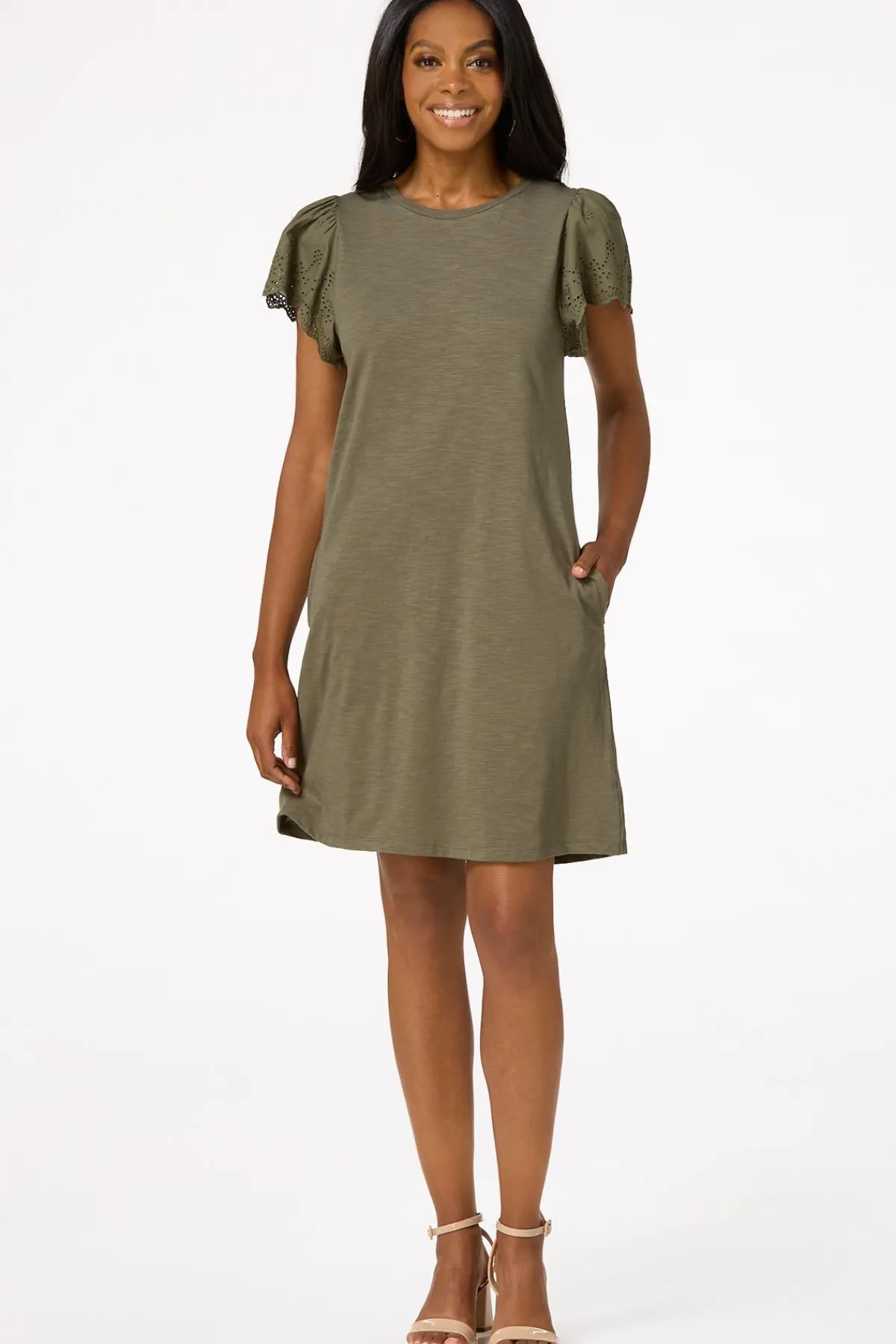 Cato Eyelet Flutter Sleeve Dress> Dresses