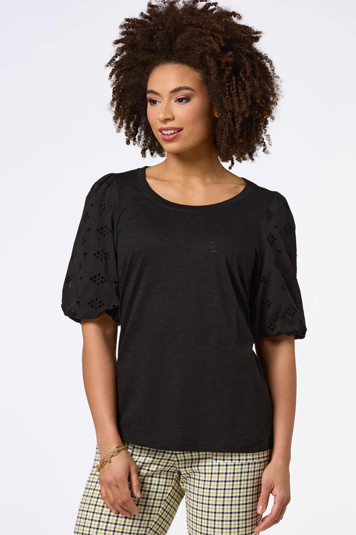 Cato Eyelet Puff Sleeve Top> Tops