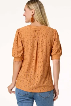 Cato Eyelet Puff Sleeve Top> Tops