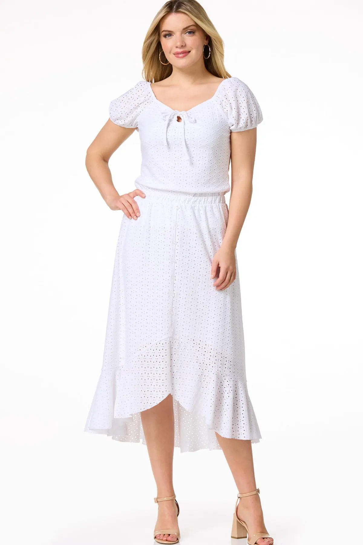 Cato Eyelet Sweetheart Top> Tops
