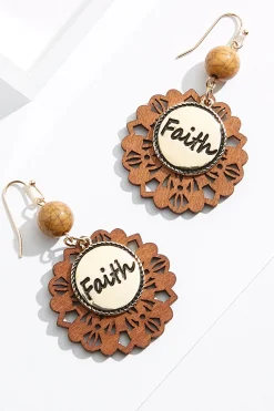 Cato Faith Wood Cutout Earrings> Inspirational|Earrings