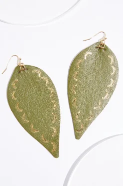 Cato Faux Leather Olive Tear Earrings> Earrings