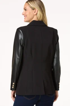 Cato Faux Leather Sleeve Blazer><noscript><img width=