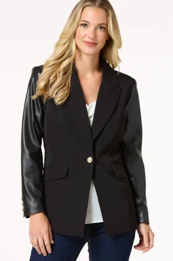 Cato Faux Leather Sleeve Blazer><noscript><img width=