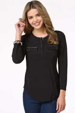 Cato Faux Leather Trim Top> Tops