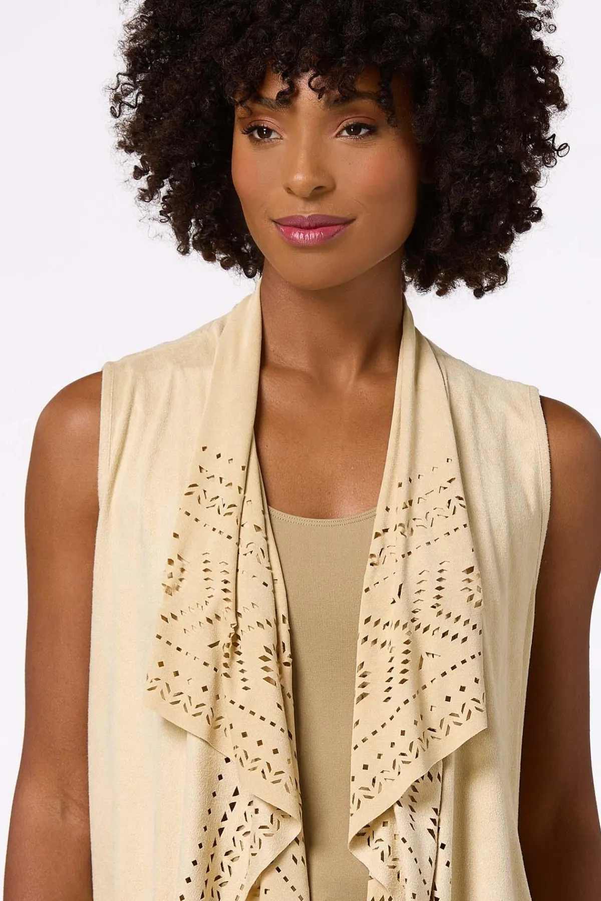 Cato Faux Suede Laser Cut Vest> Tops