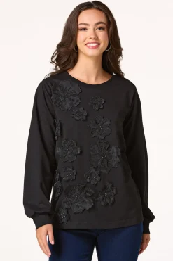 Cato Floral Applique Sweatshirt> Tops