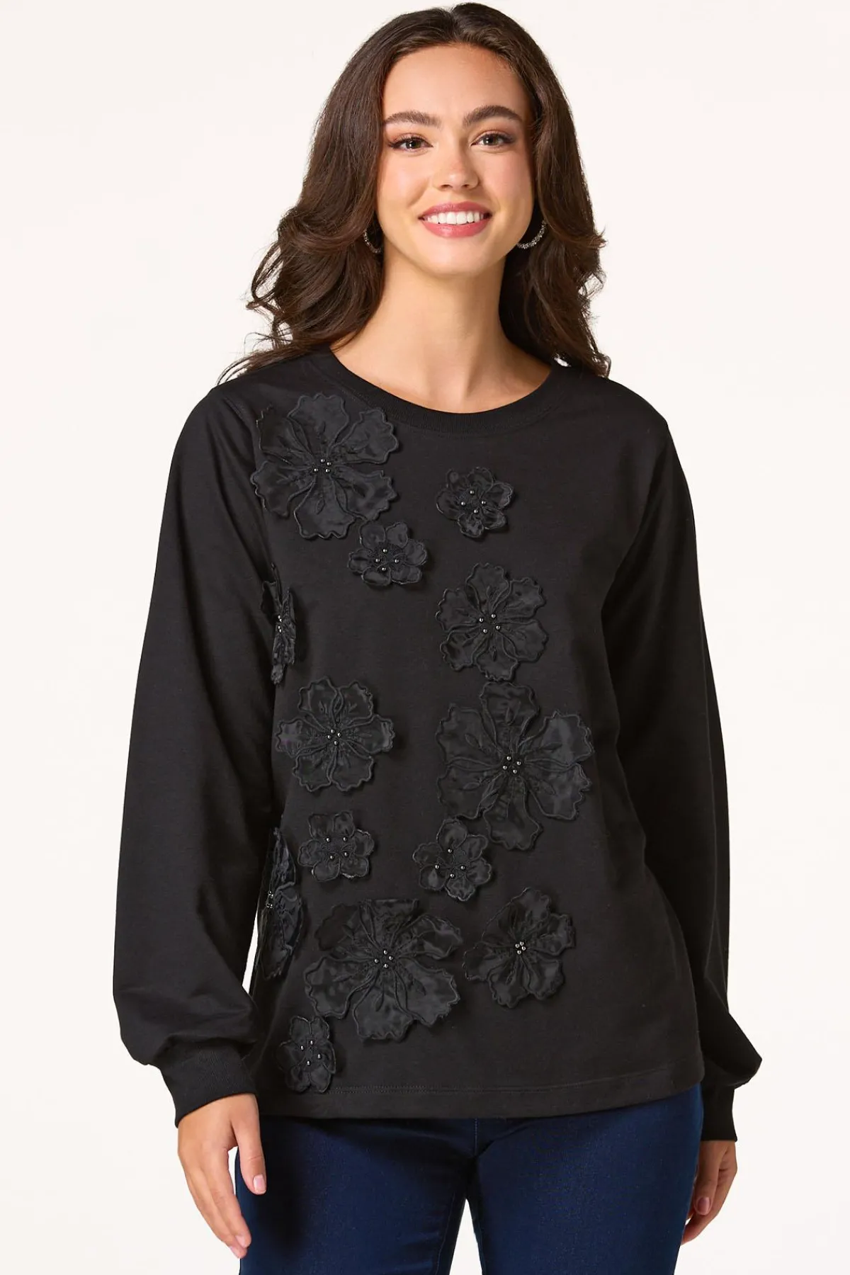 Cato Floral Applique Sweatshirt> Tops