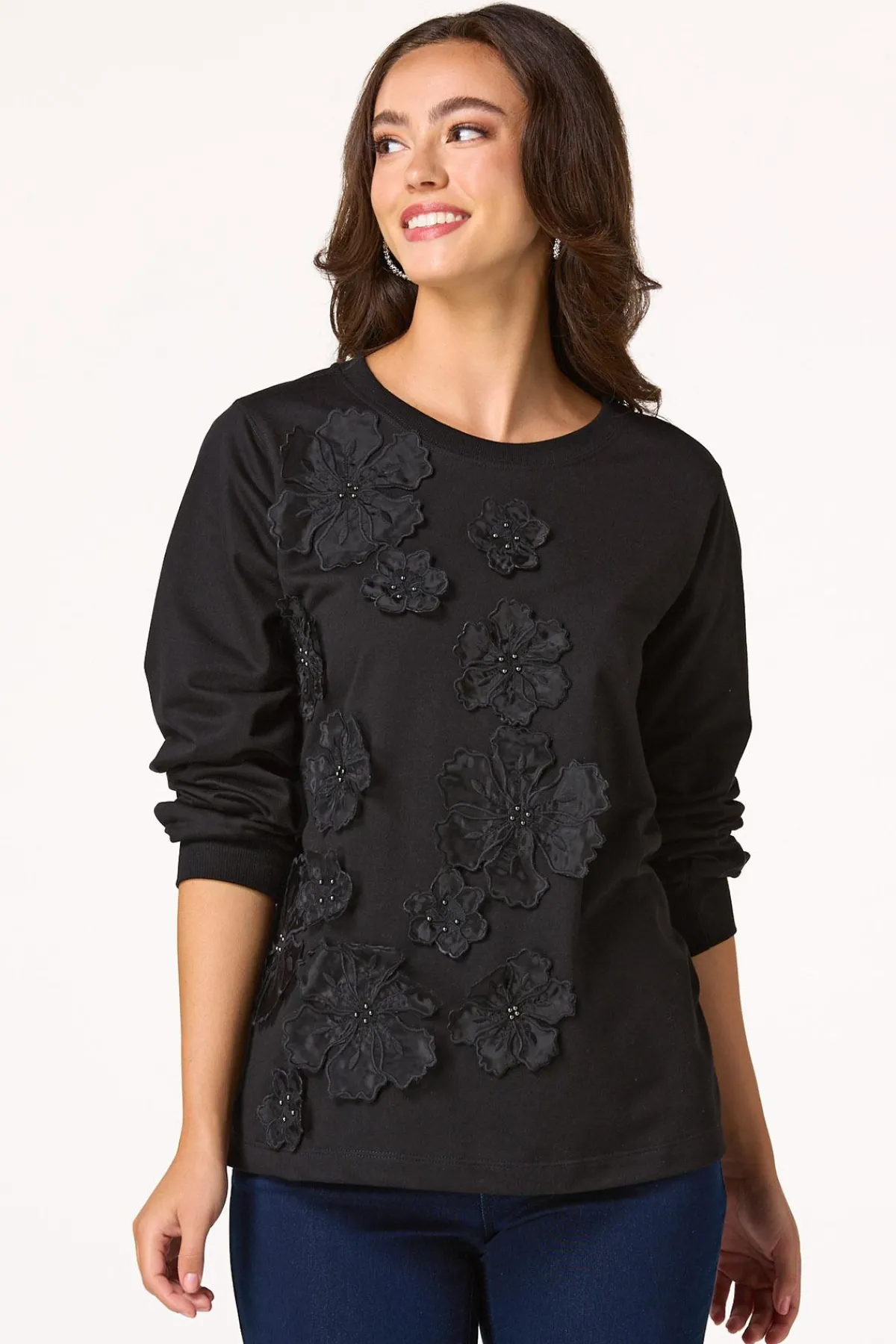Cato Floral Applique Sweatshirt> Tops