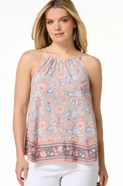 Cato Floral Border Tank> Tops
