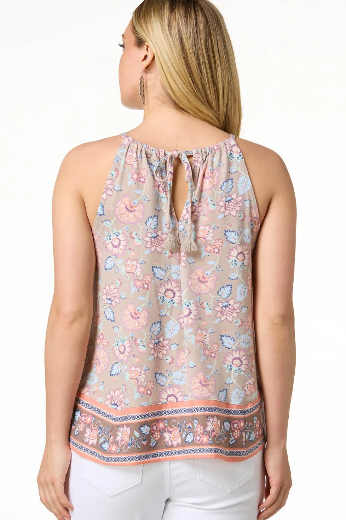 Cato Floral Border Tank> Tops