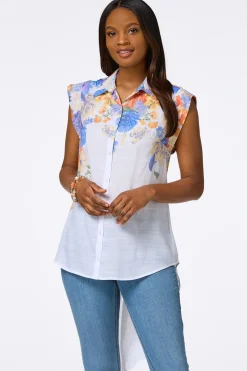 Cato Floral Button Front Tunic> Tops