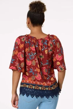 Cato Floral Crochet Trim Top> Tops