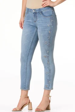 Cato Floral Embroidered Pearl Ankle Jeans><noscript><img width=