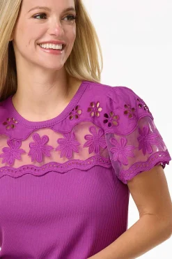 Cato Floral Embroidered Yoke Top><noscript><img width=