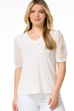 Cato Floral Eyelet Sleeve Top> Tops