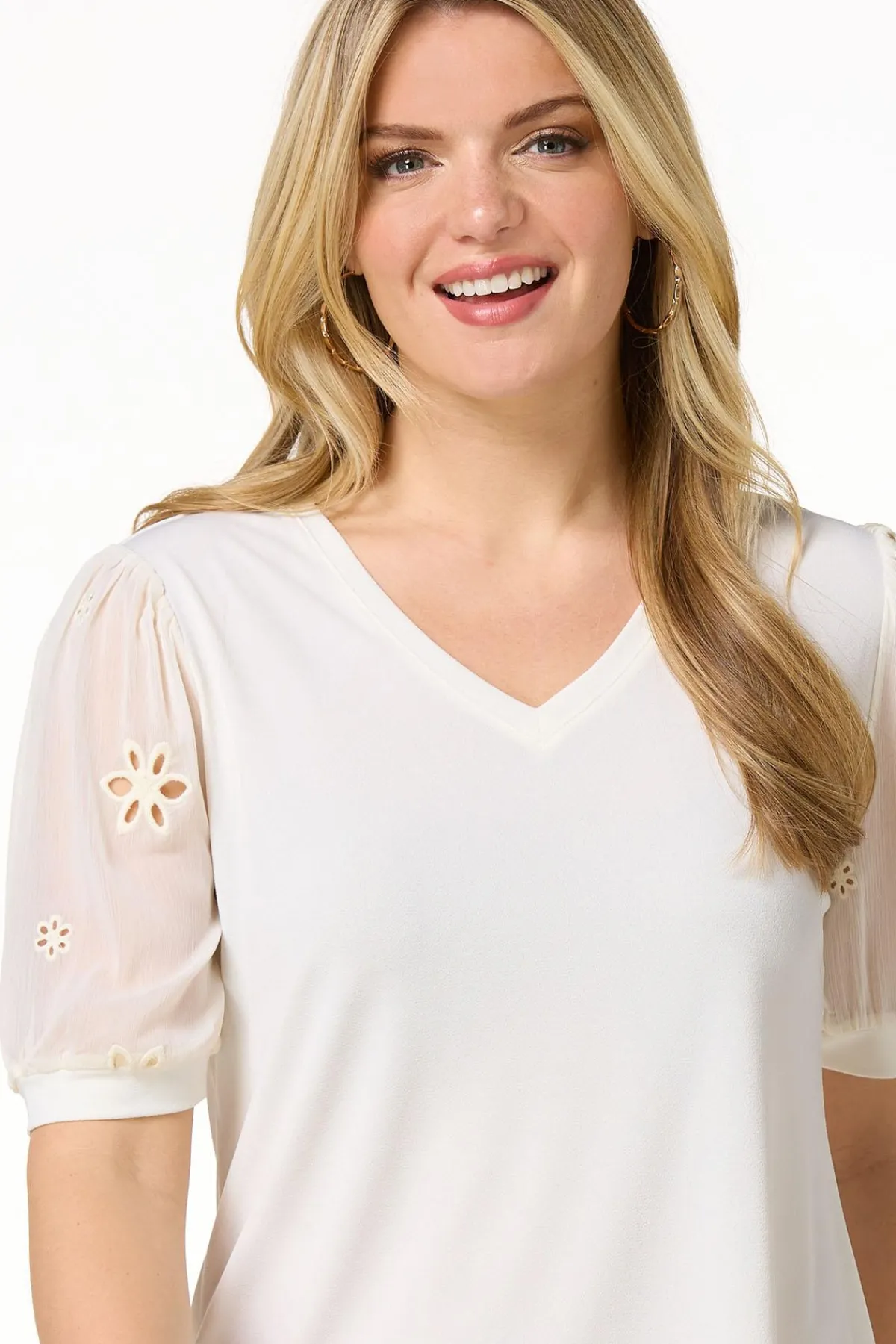 Cato Floral Eyelet Sleeve Top> Tops