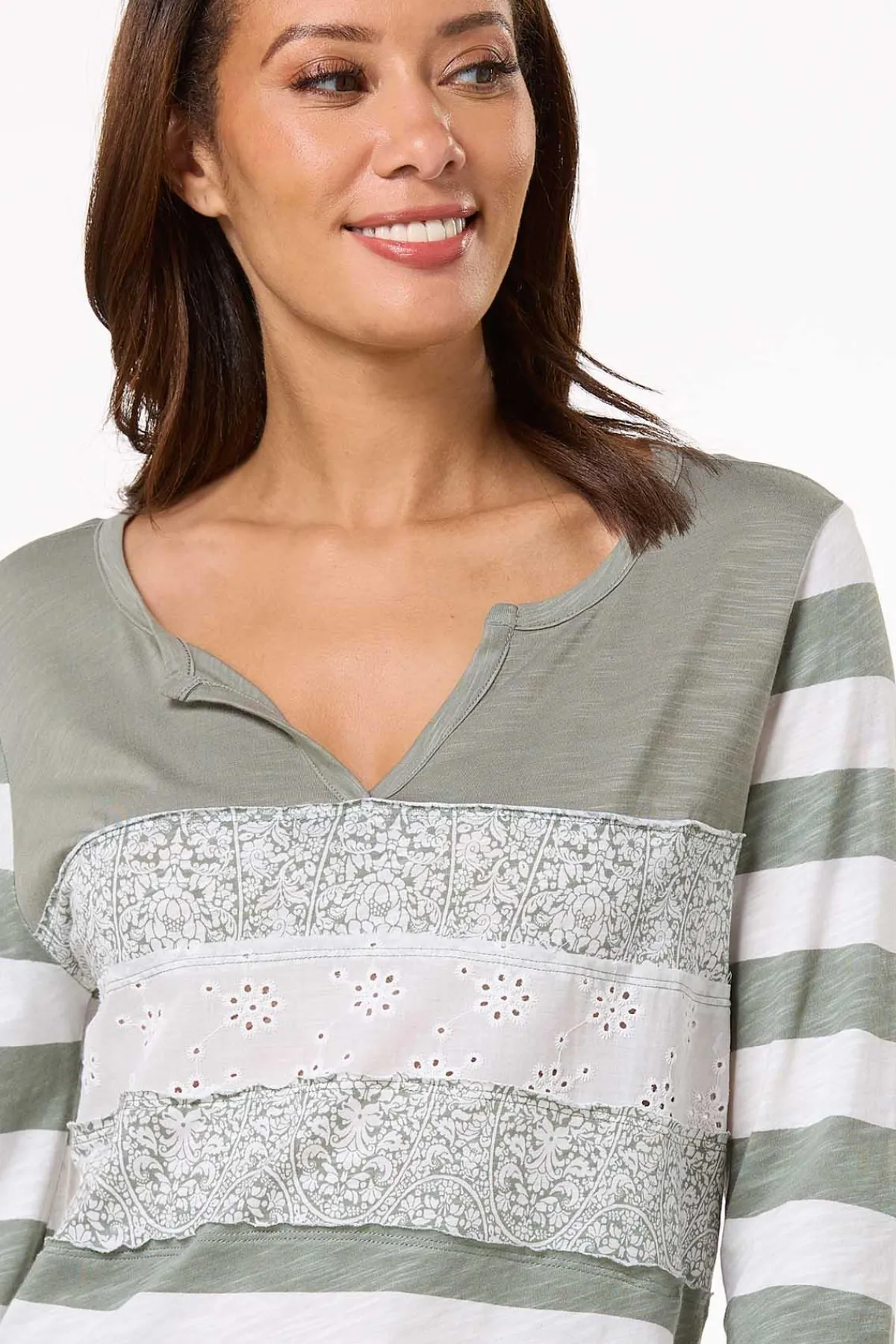 Cato Floral Eyelet Stripe Top> Tops