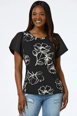 Cato Floral Flutter Sleeve Top> Tops
