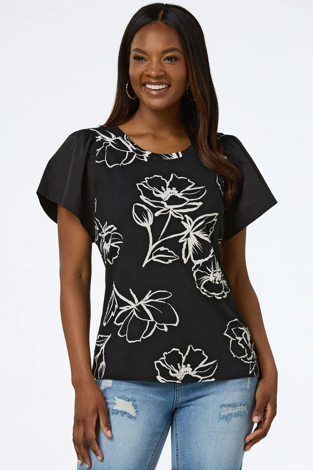 Cato Floral Flutter Sleeve Top> Tops