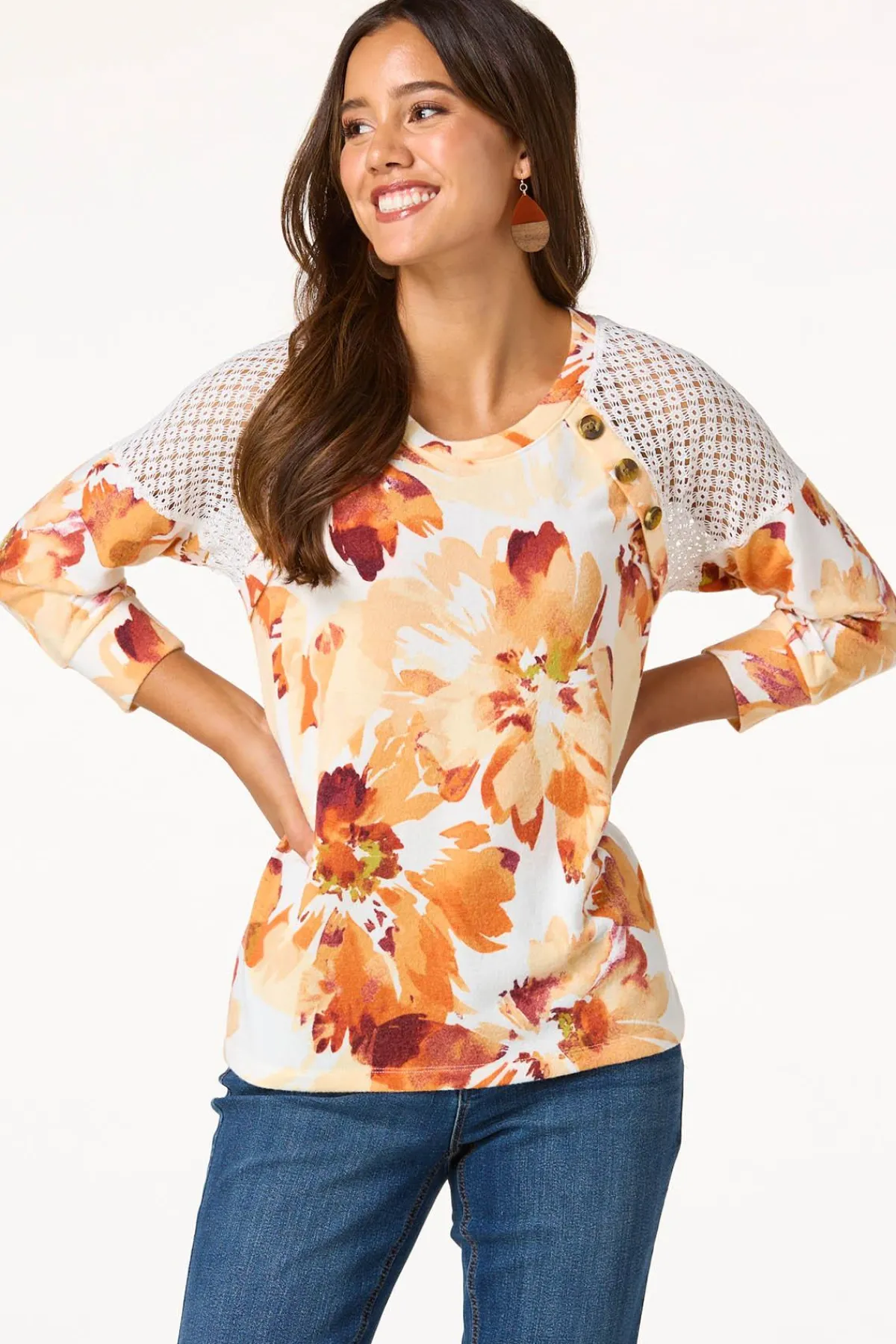 Cato Floral Lace Shoulder Top> Tops