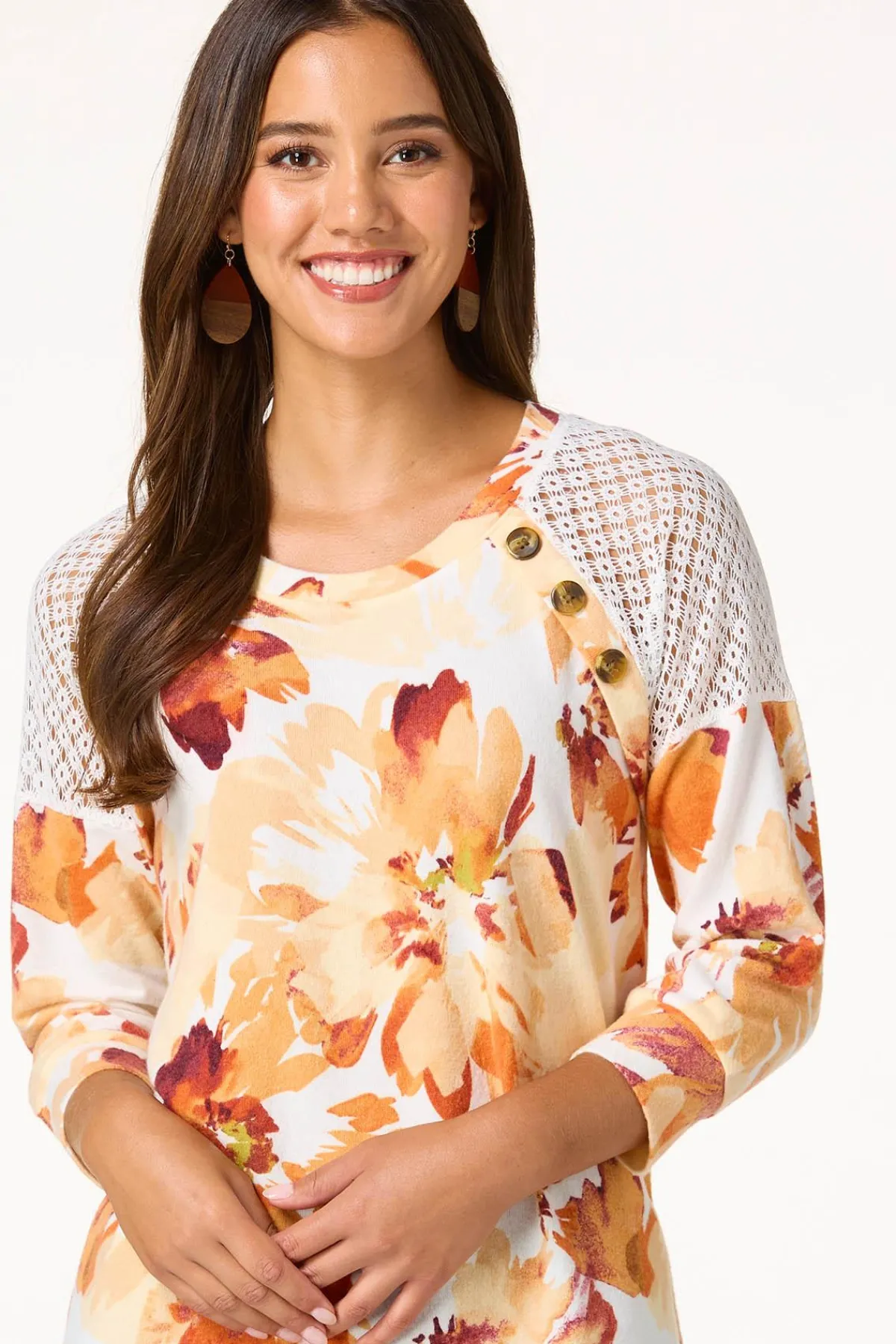Cato Floral Lace Shoulder Top> Tops