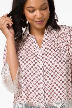 Cato Floral Lace Trim Shirt><noscript><img width=