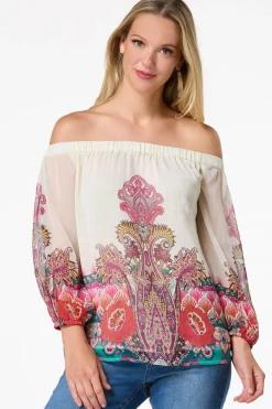 Cato Floral Lurex Stripe Top> Tops
