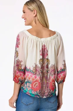 Cato Floral Lurex Stripe Top> Tops