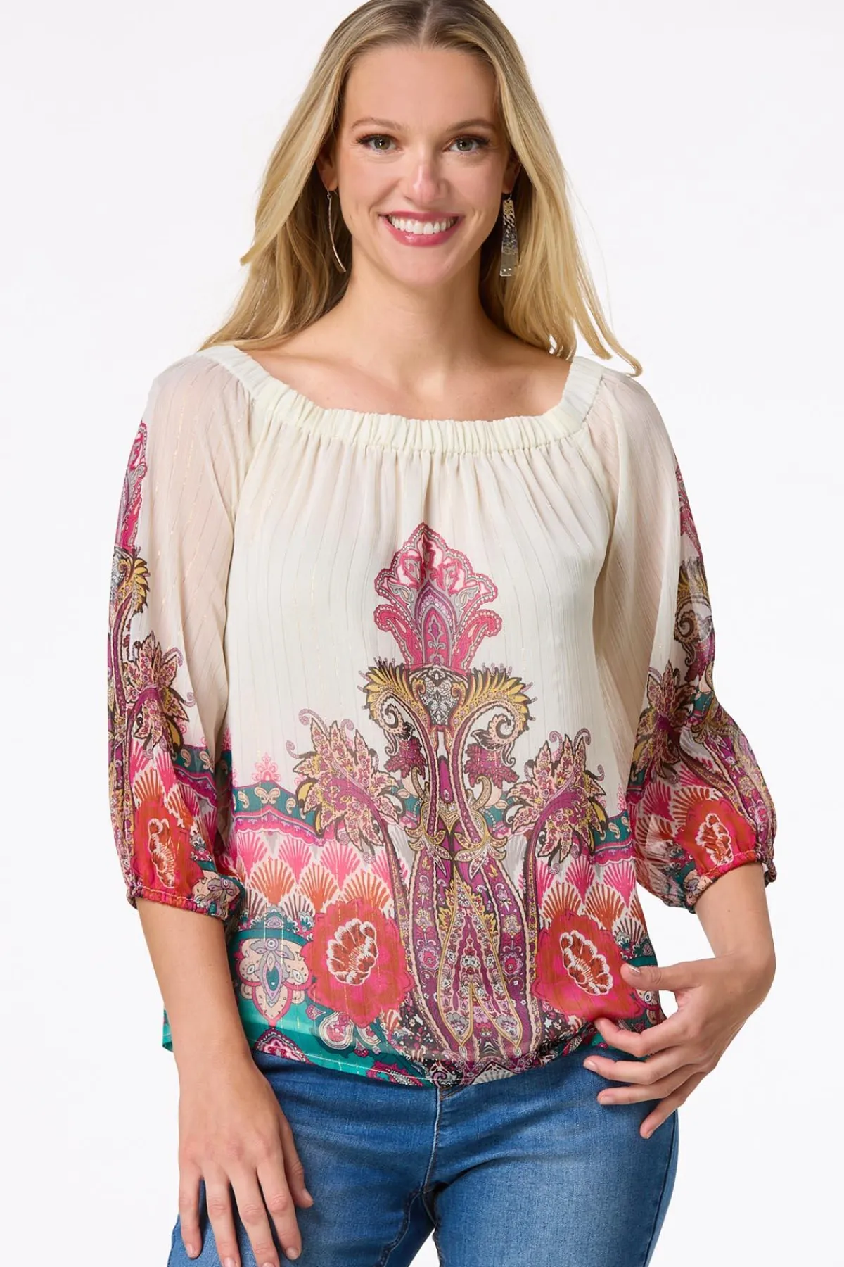 Cato Floral Lurex Stripe Top> Tops