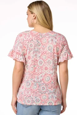Cato Floral Medallion Top> Tops