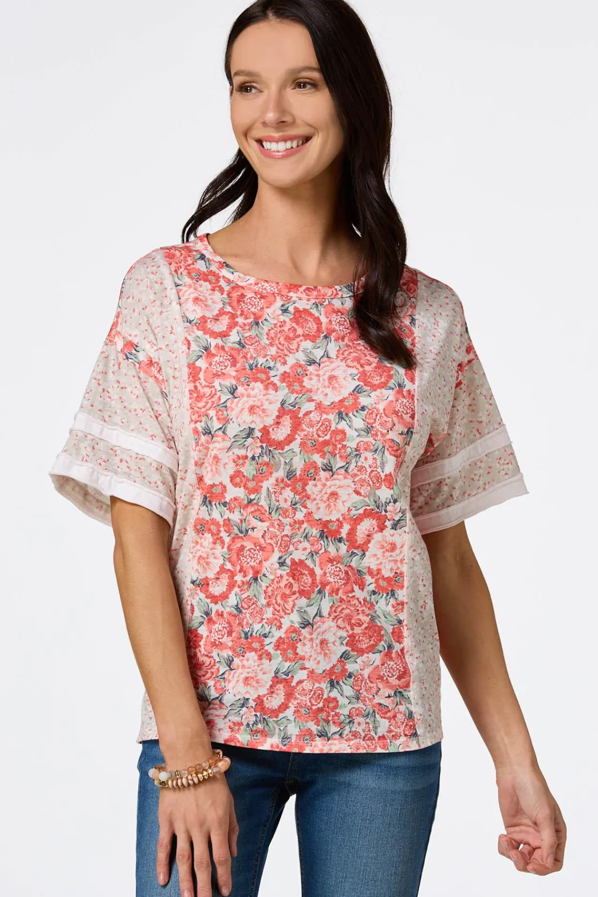 Cato Floral Panel Drop Shoulder Top> Tops