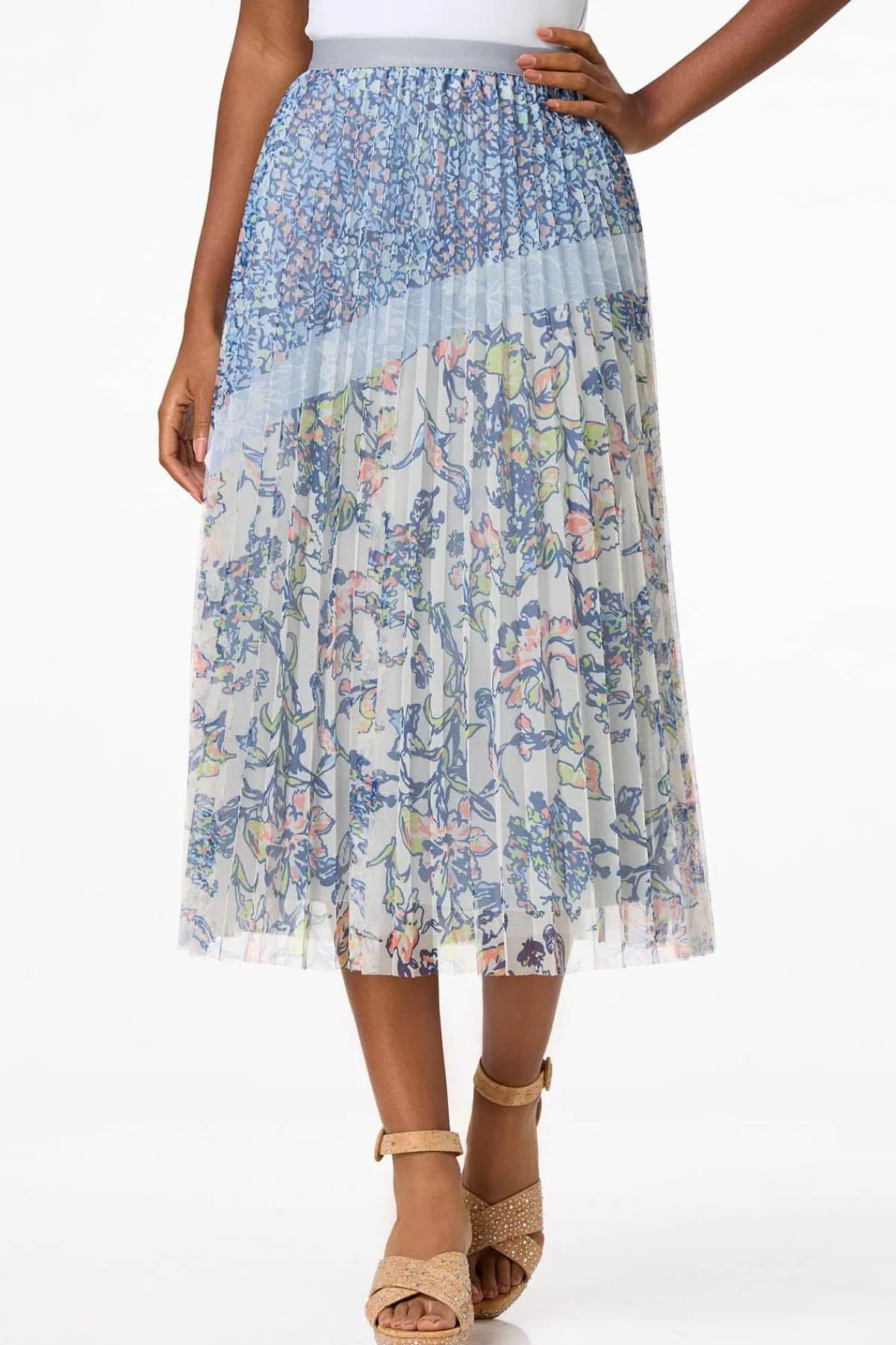 Cato Floral Pleated Mesh Skirt> Skirts