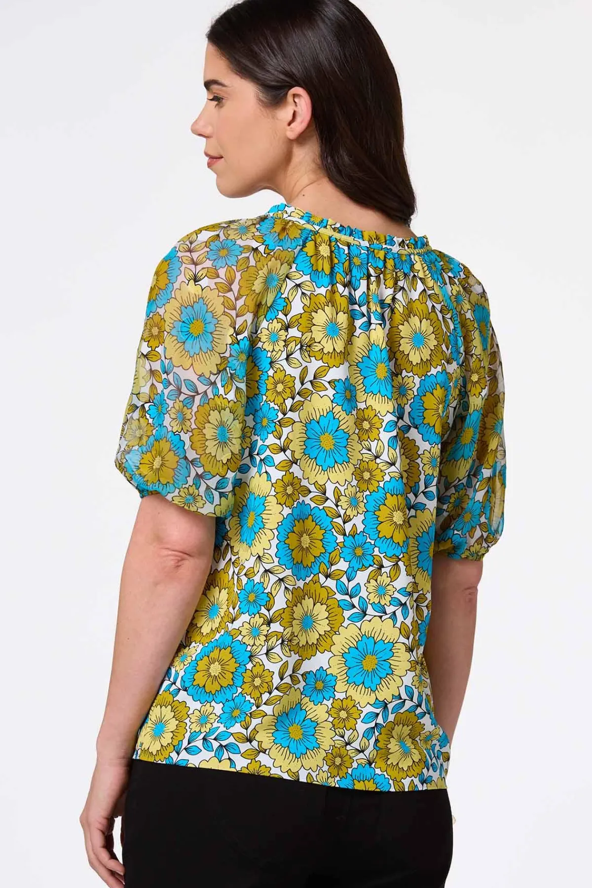 Cato Floral Sheer Sleeve Top> Tops