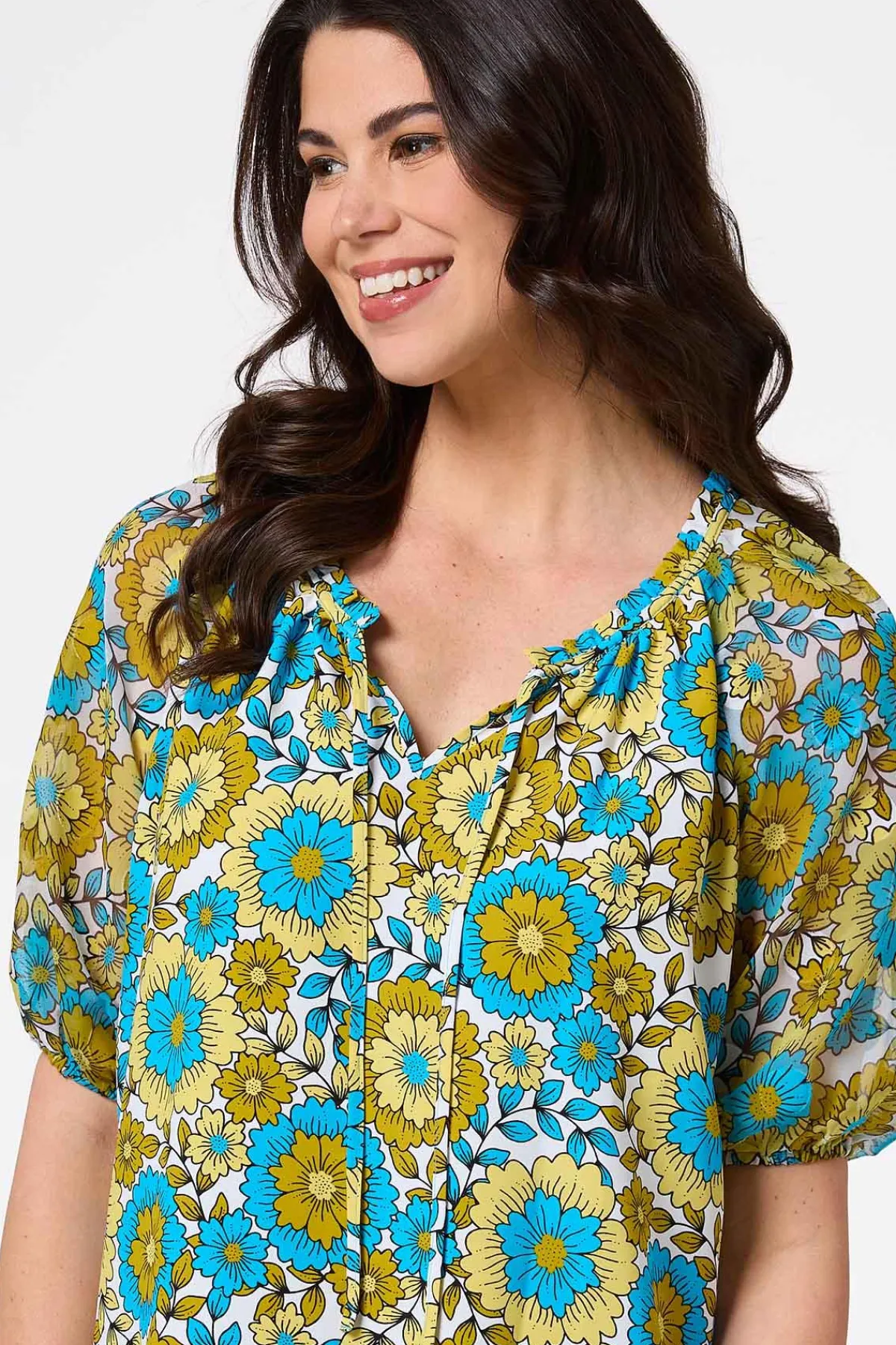 Cato Floral Sheer Sleeve Top> Tops