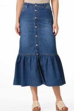 Cato Flounced Denim Maxi Skirt> Skirts|Jeans