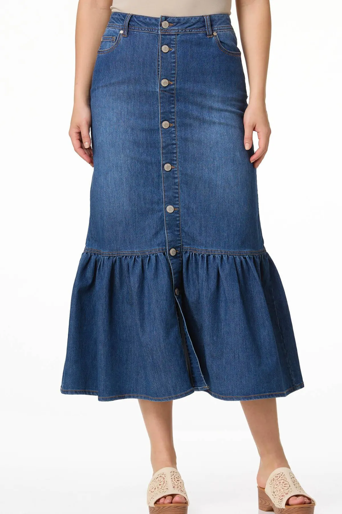 Cato Flounced Denim Maxi Skirt> Skirts|Jeans